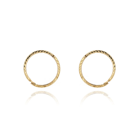 Sleeper 12mm Diamond Cut Solid Hoop Earrings - 9ct Yellow Gold Hoop Earrings