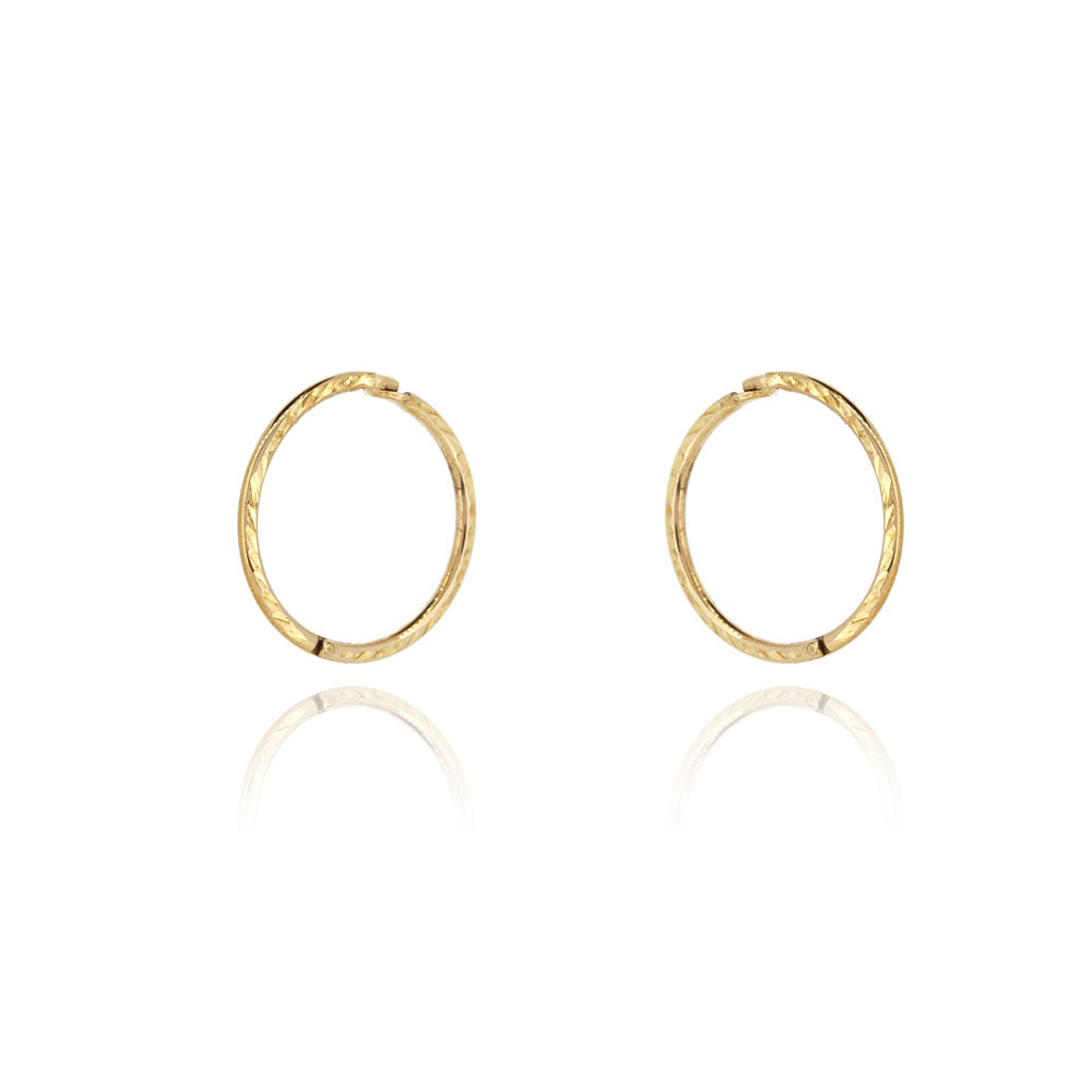 Sleeper 12mm Diamond Cut Solid Hoop Earrings - 9ct Yellow Gold Hoop Earrings