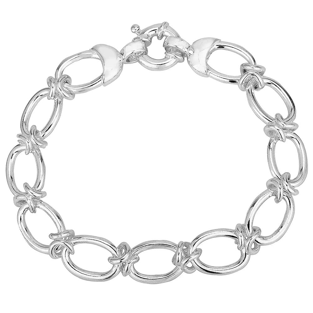 Oval Link and Knot Chain Bracelet - Sterling Silver - 8.5 Inch (22cm) length, 6.5mm width Bracelets