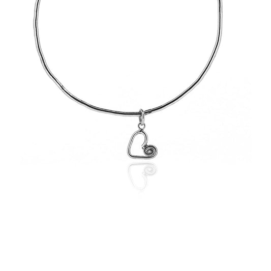Heart Spiral Charm Bangle - Sterling Silver Bangles
