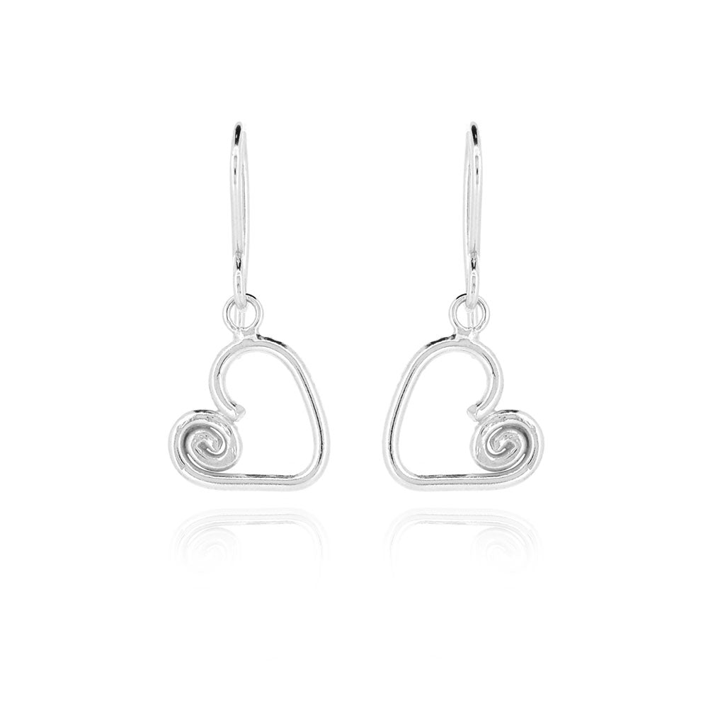 Heart Spiral Drop Earrings - Sterling Silver Drop Earrings