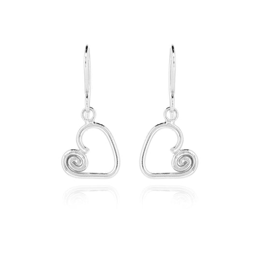 Heart Spiral Drop Earrings - Sterling Silver Drop Earrings