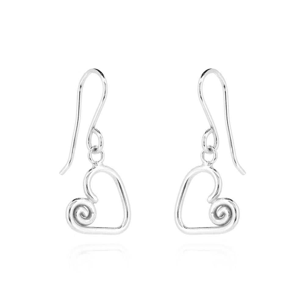 Heart Spiral Drop Earrings - Sterling Silver Drop Earrings