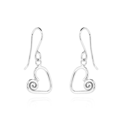 Heart Spiral Drop Earrings - Sterling Silver Drop Earrings