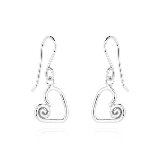 Heart Spiral Drop Earrings - Sterling Silver Drop Earrings