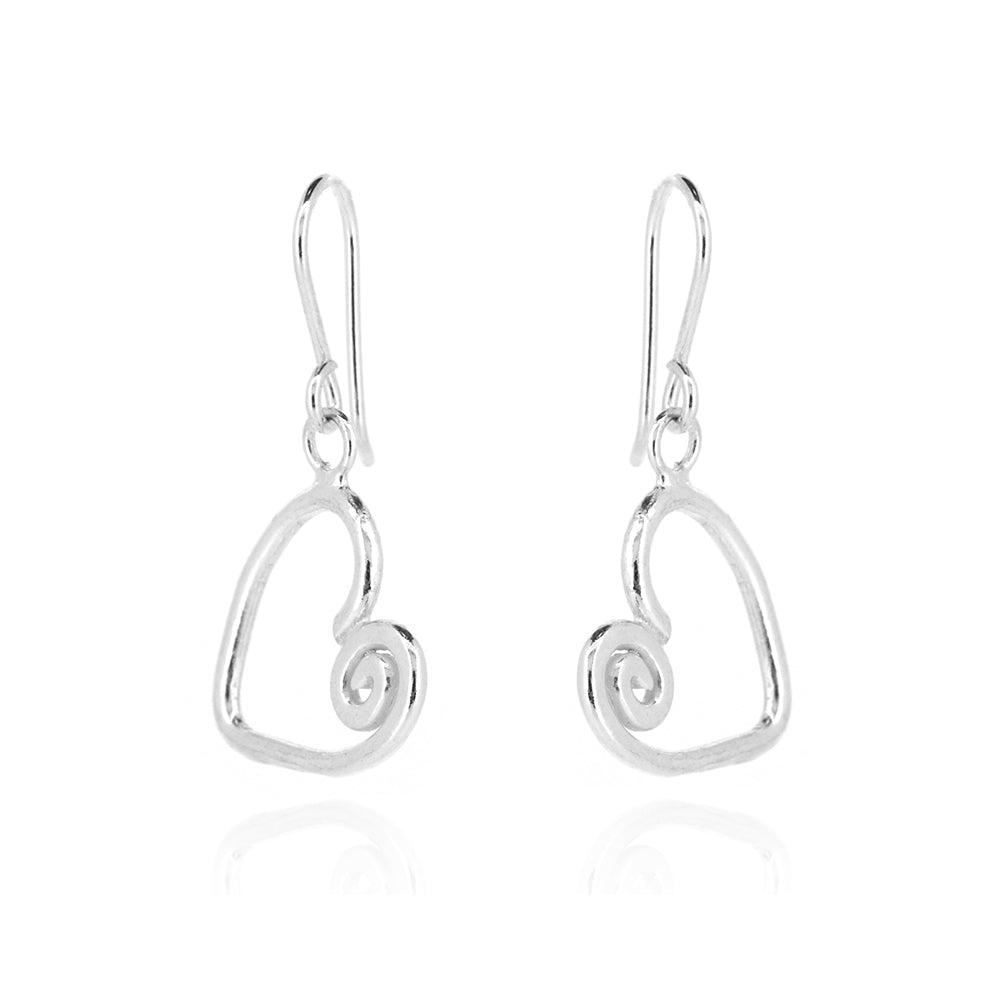 Heart Spiral Large Drop Earrings - Sterling Silver