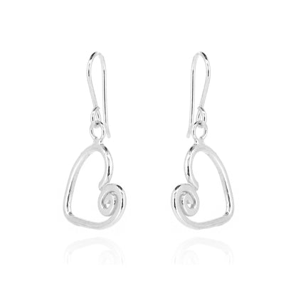 Heart Spiral Large Drop Earrings - Sterling Silver