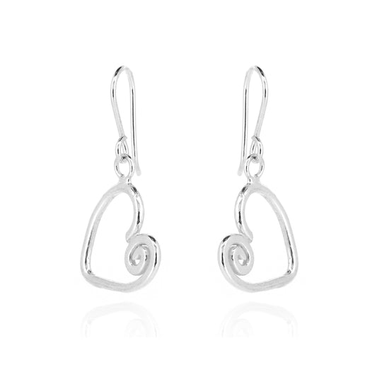 Heart Spiral Large Drop Earrings - Sterling Silver