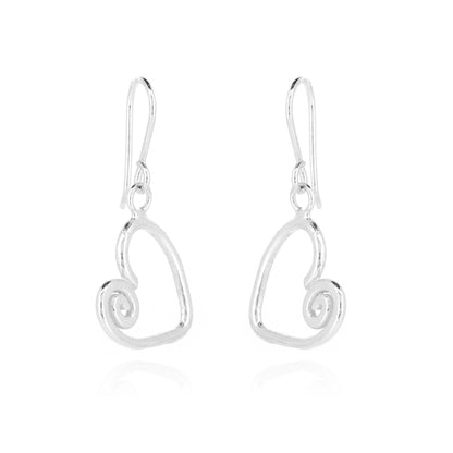 Heart Spiral Large Drop Earrings - Sterling Silver
