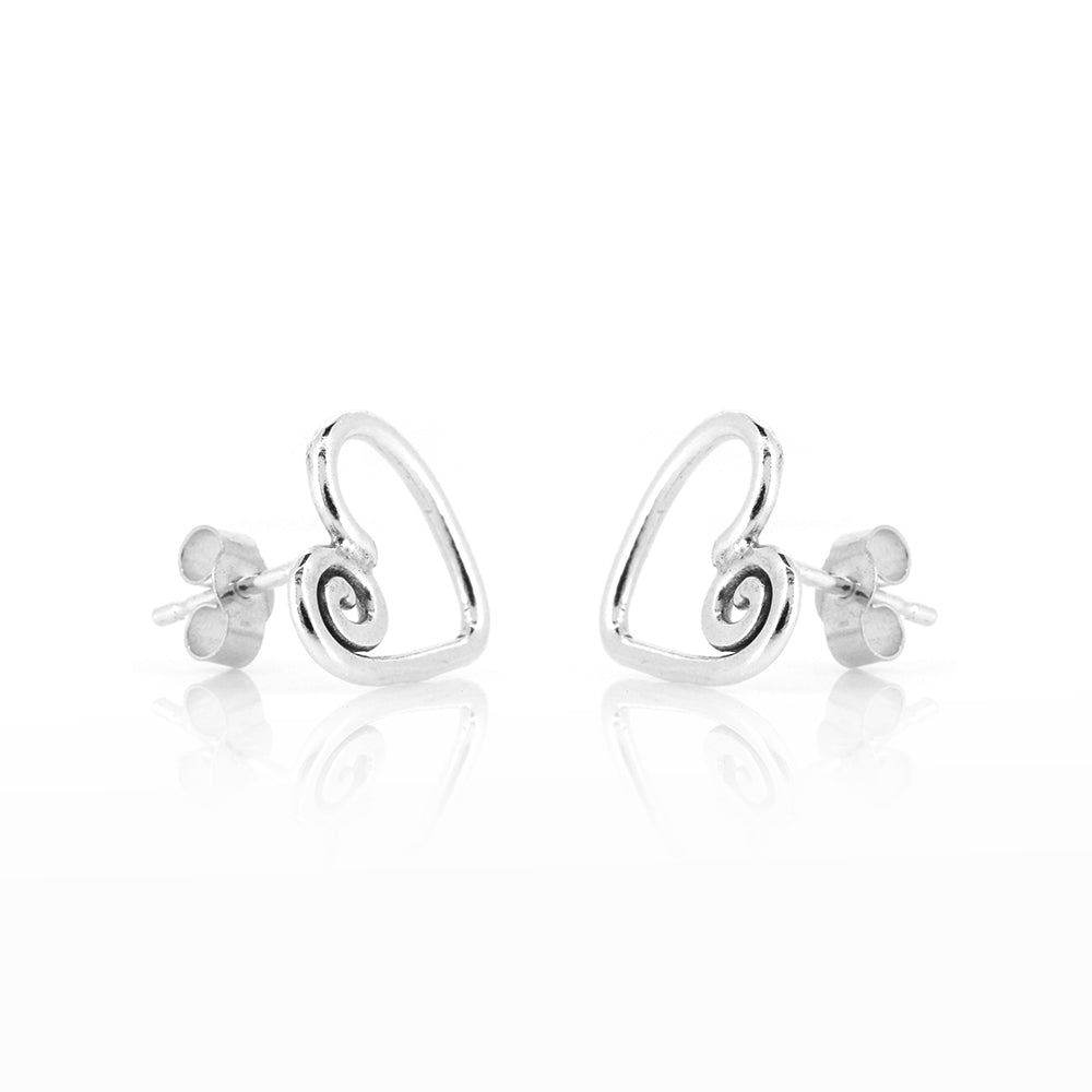 Heart Spiral Large Stud Earrings - Sterling Silver