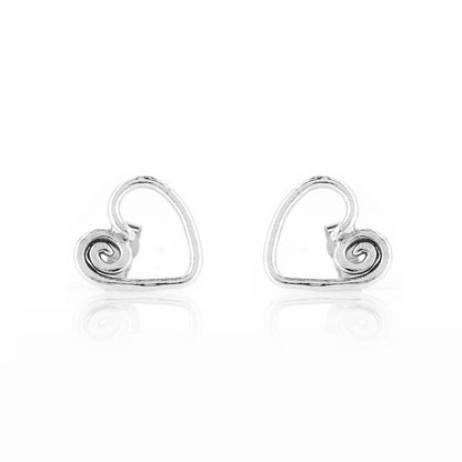 Heart Spiral Large Stud Earrings - Sterling Silver