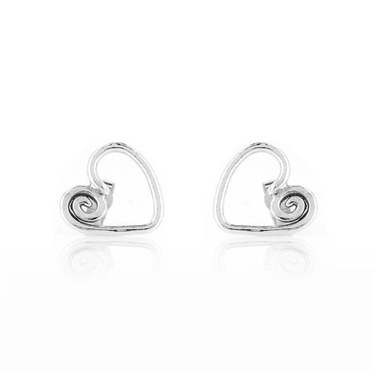 Heart Spiral Large Stud Earrings - Sterling Silver