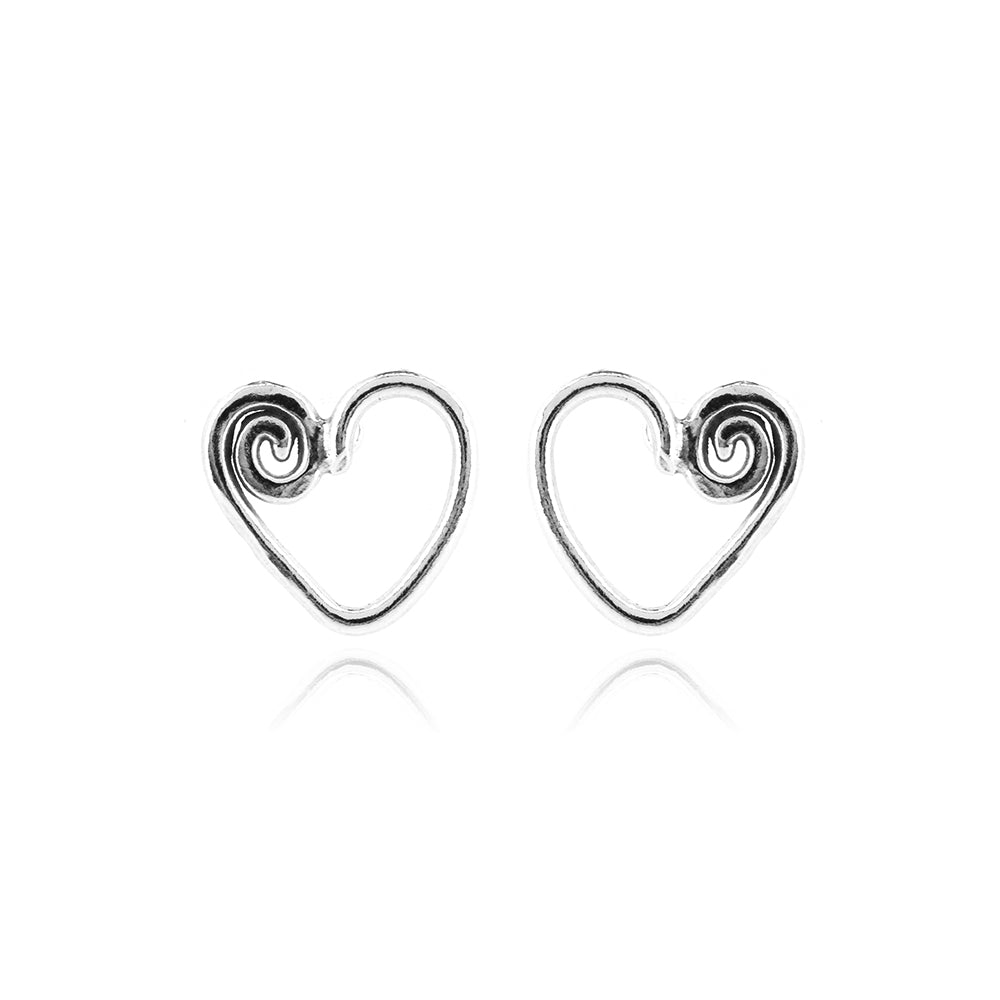 Heart Spiral Large Stud Earrings - Sterling Silver
