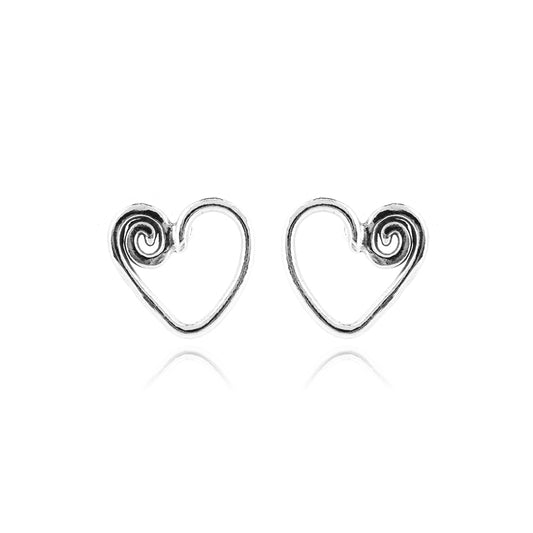 Heart Spiral Large Stud Earrings - Sterling Silver