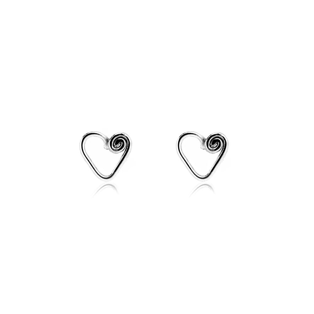 Heart Spiral Stud Earrings - Sterling Silver Stud Earrings