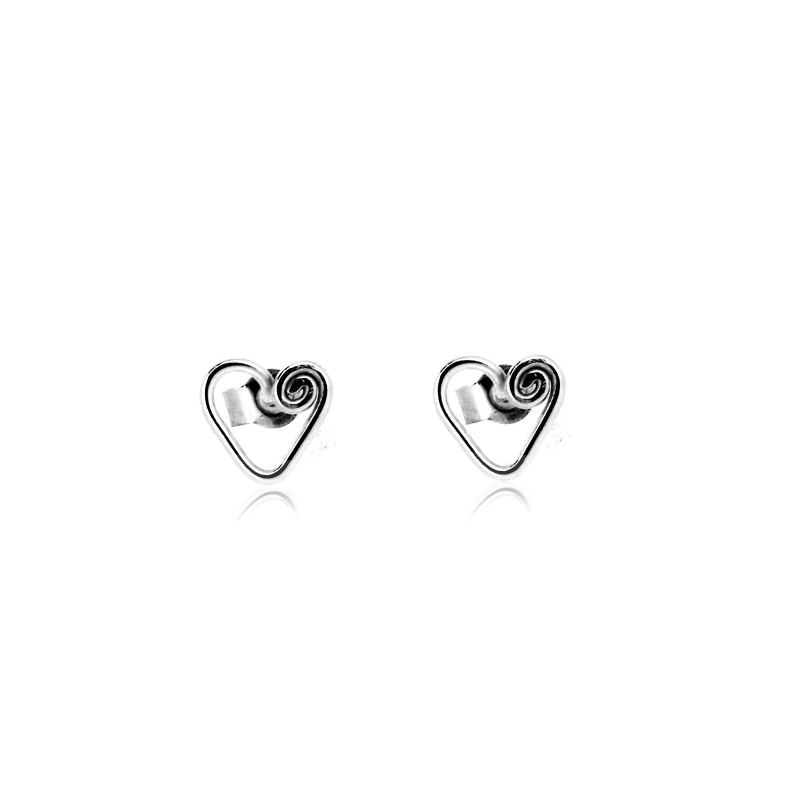 Heart Spiral Stud Earrings - Sterling Silver Stud Earrings