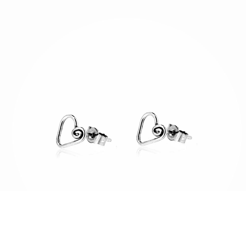 Heart Spiral Stud Earrings - Sterling Silver Stud Earrings