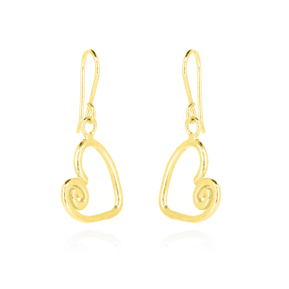Heart Spiral Large Drop Earrings - Yellow Gold Vermeil