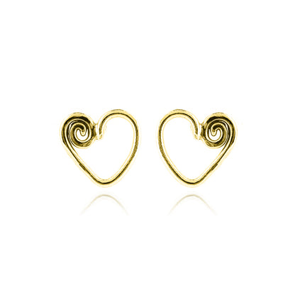 Heart Spiral Large Stud Earrings - Yellow Gold Vermeil