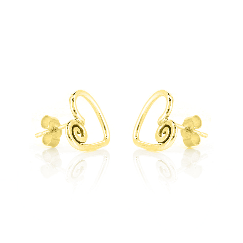 Heart Spiral Large Stud Earrings - Yellow Gold Vermeil