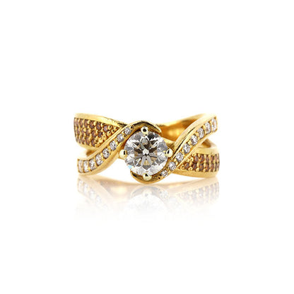 Pre-Owned - White and Cognac Diamond Ring Rings