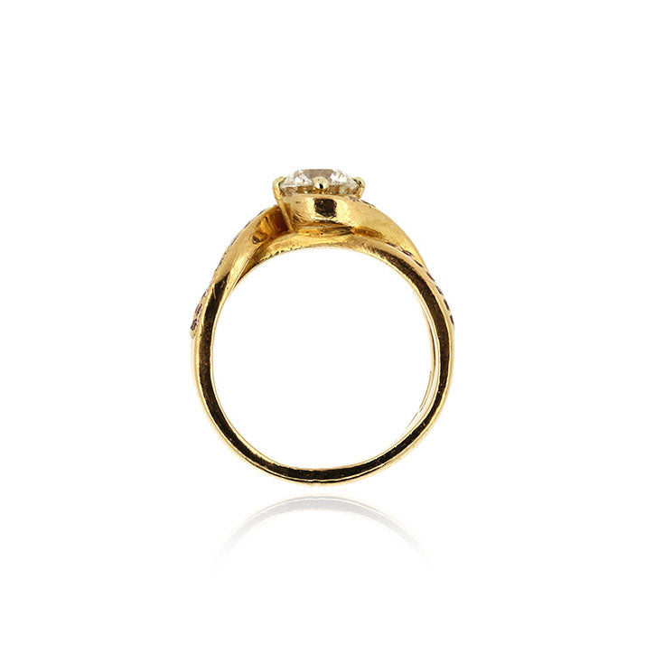 22ct Yellow Gold 0.91ct GIA Diamond Ring with White & Cognac Diamonds - Pre-Owned