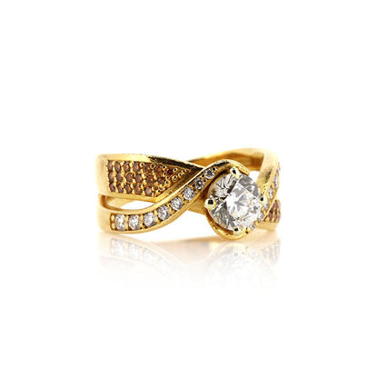 22ct Yellow Gold 0.91ct GIA Diamond Ring with White & Cognac Diamonds - Pre-Owned