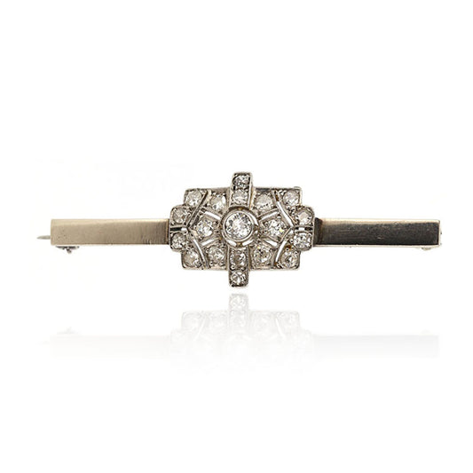 Art Deco Old European Cut Diamond Bar Brooch - Antique