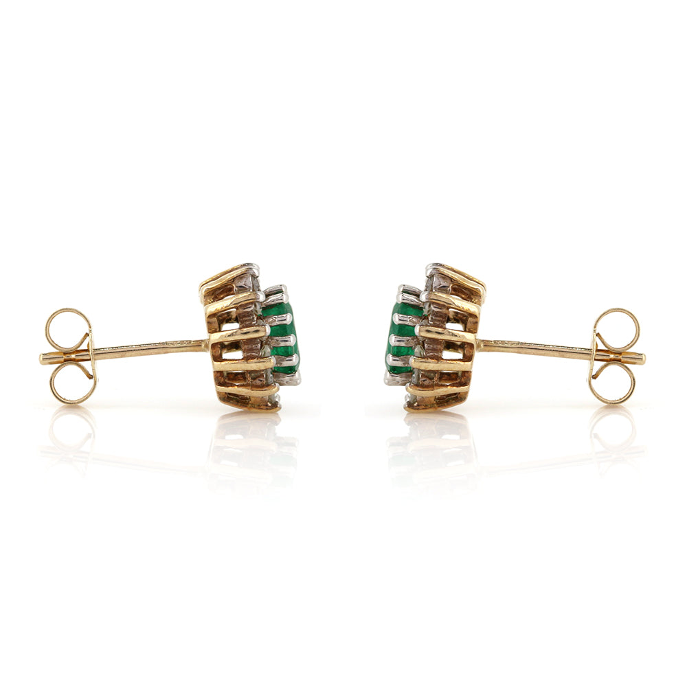 Pre-Owned - Emerald and Diamond Cluster Stud Earrings