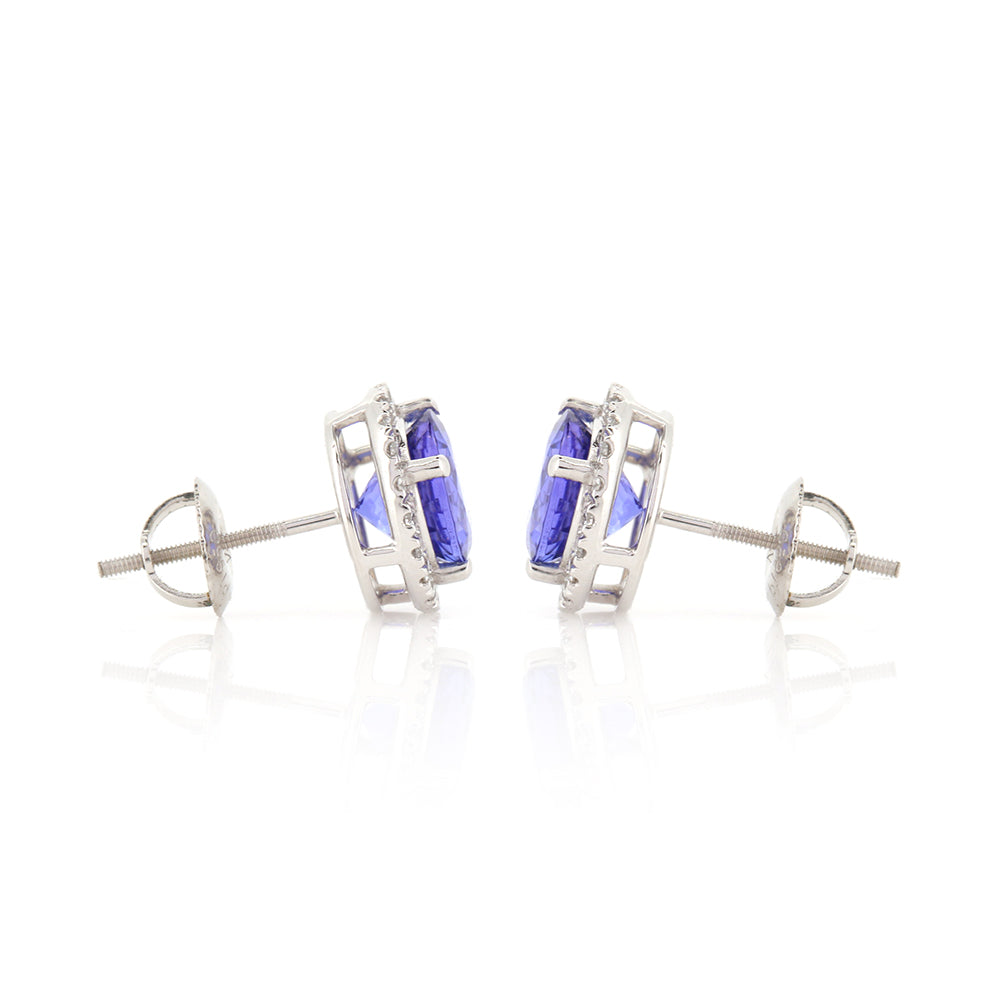 Pre-Owned - Tanzanite & Diamond Halo Stud Earrings Stud Earrings
