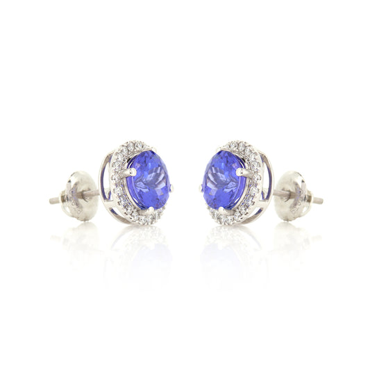 Pre-Owned - Tanzanite & Diamond Halo Stud Earrings Stud Earrings