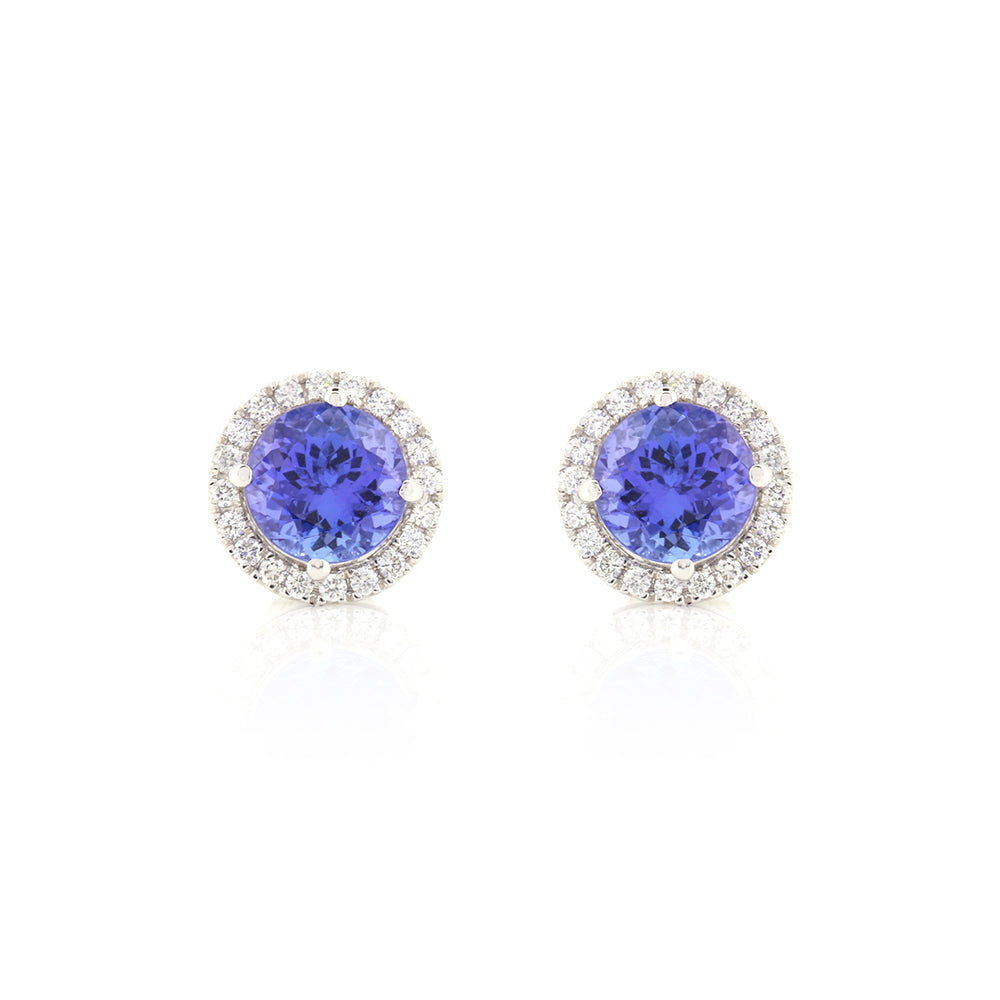 Pre-Owned - Tanzanite & Diamond Halo Stud Earrings Stud Earrings