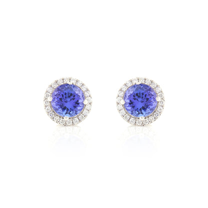 Pre-Owned - Tanzanite & Diamond Halo Stud Earrings Stud Earrings