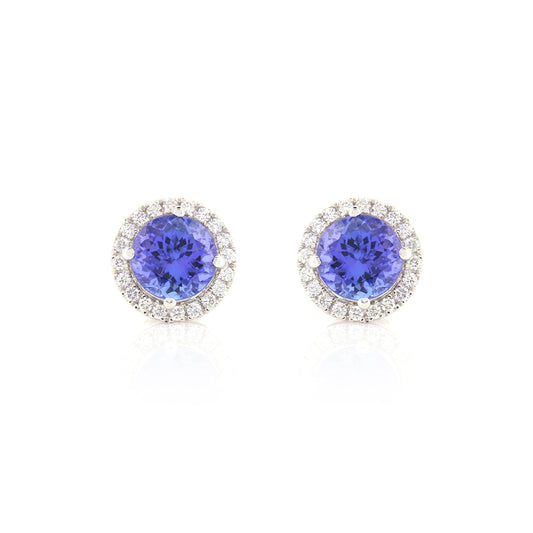 Pre-Owned - Tanzanite & Diamond Halo Stud Earrings Stud Earrings
