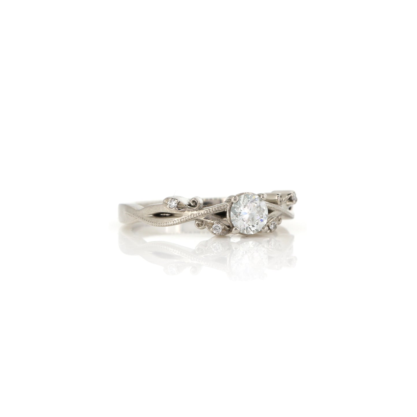 Diamond Solitaire Floral Vine Palladium Ring - Pre-Owned
