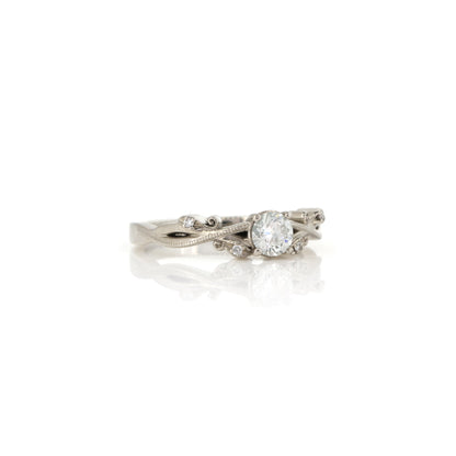 Diamond Solitaire Floral Vine Palladium Ring - Pre-Owned