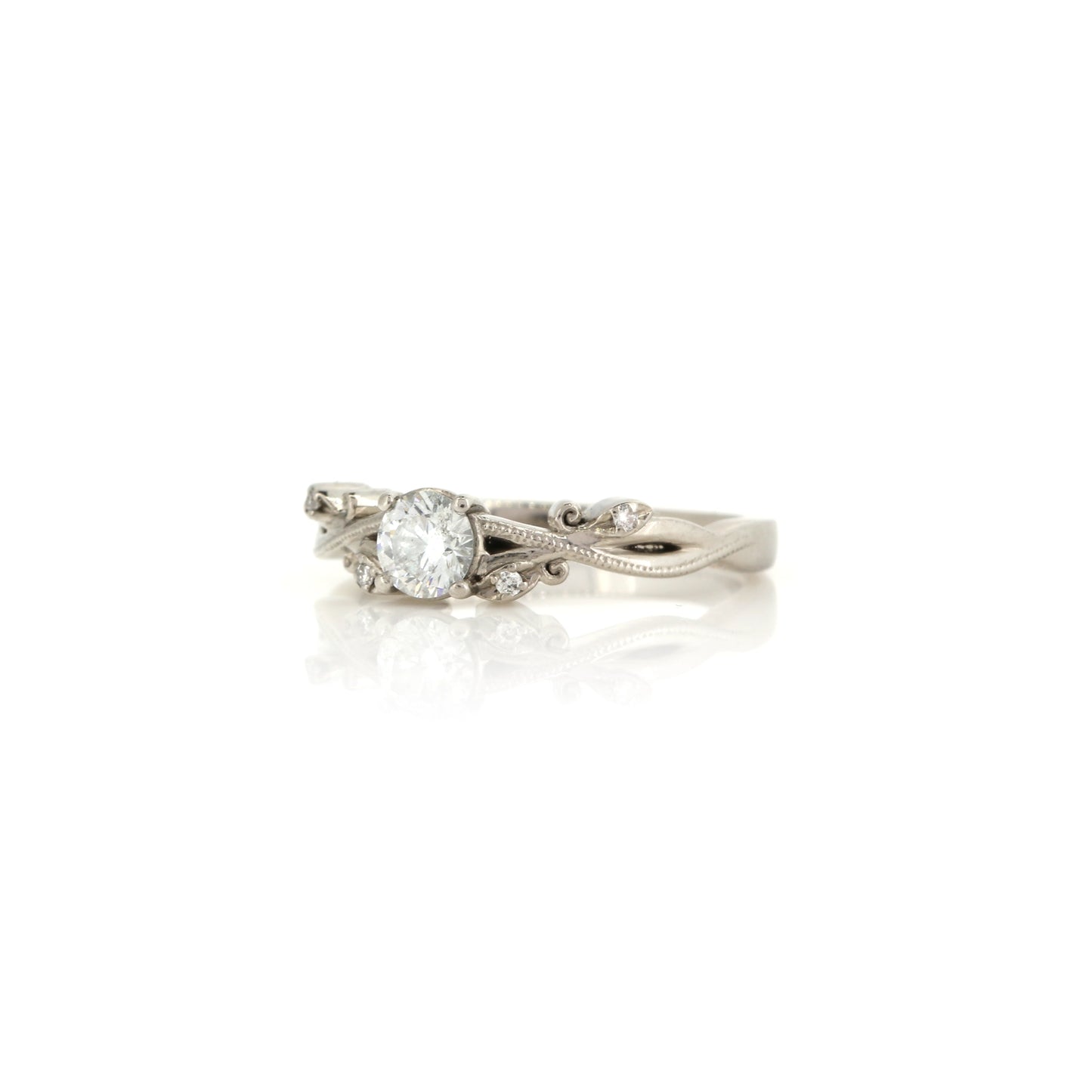 Diamond Solitaire Floral Vine Palladium Ring - Pre-Owned