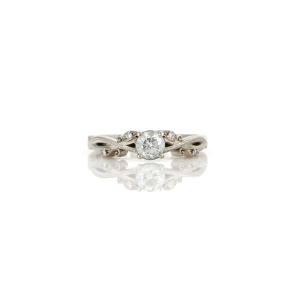 Diamond Solitaire Floral Vine Palladium Ring - Pre-Owned