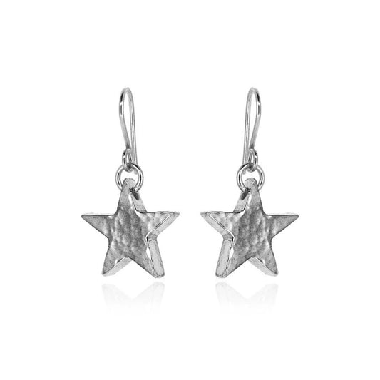 Star Large Drop Earrings - Sterling Silver Drop Earrings