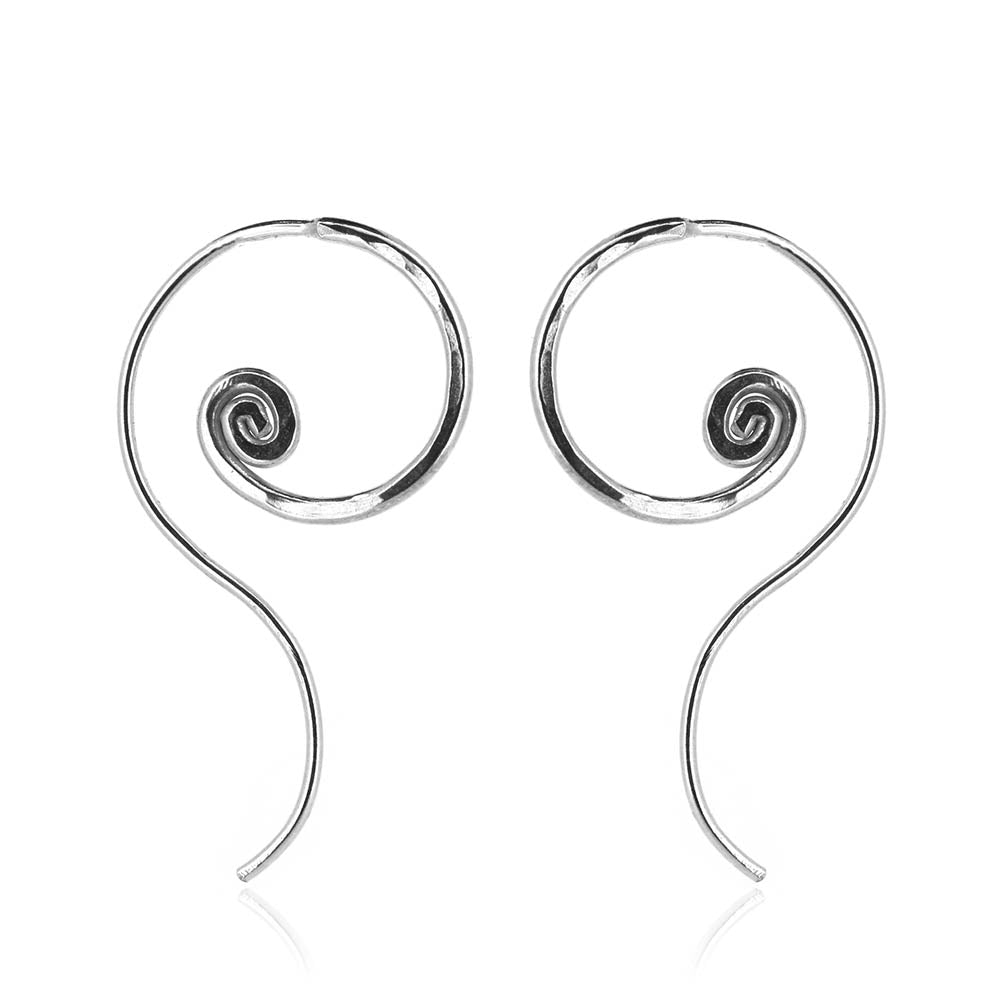 Spiral Small Threader Hoop Earrings - Sterling Silver Hoop Earrings