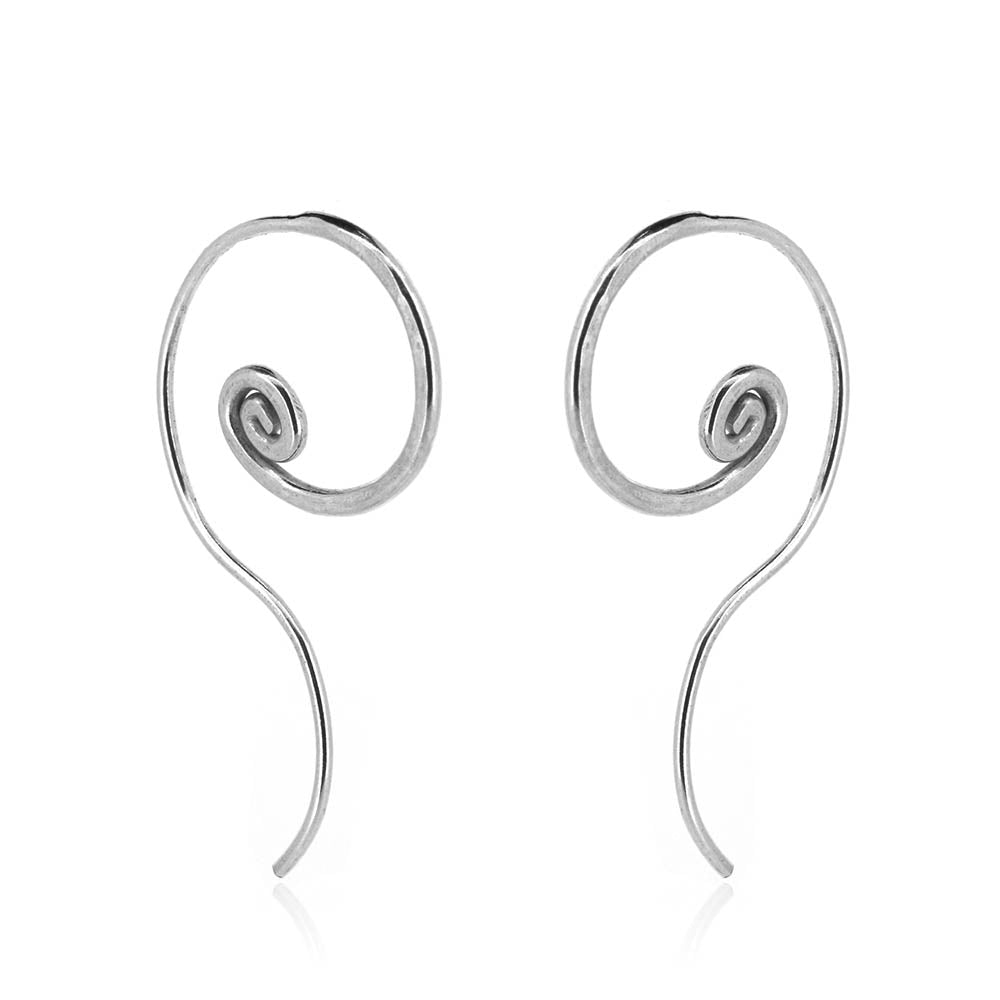 Spiral Small Threader Hoop Earrings - Sterling Silver Hoop Earrings