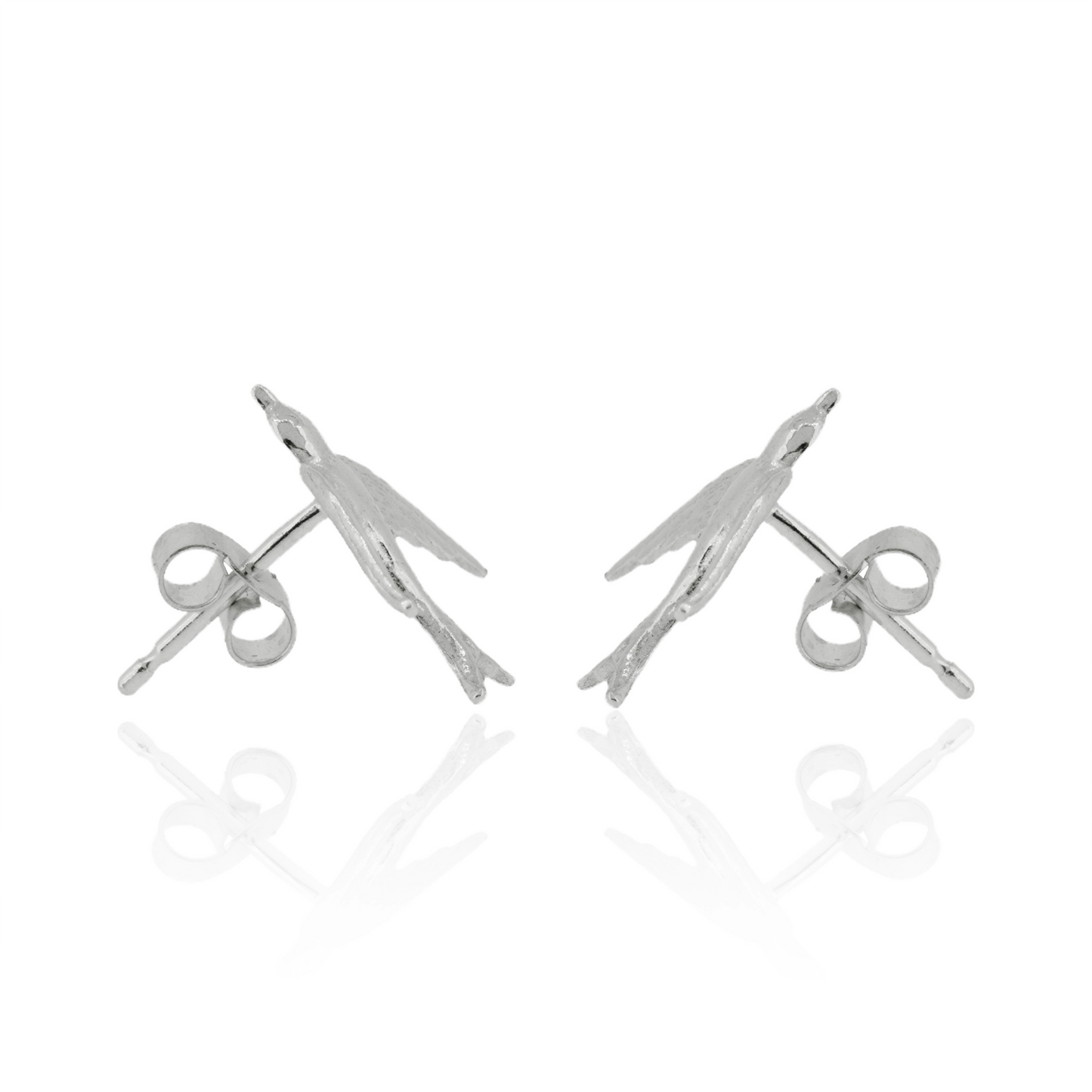 Large Swallow Stud earrings on white background side on