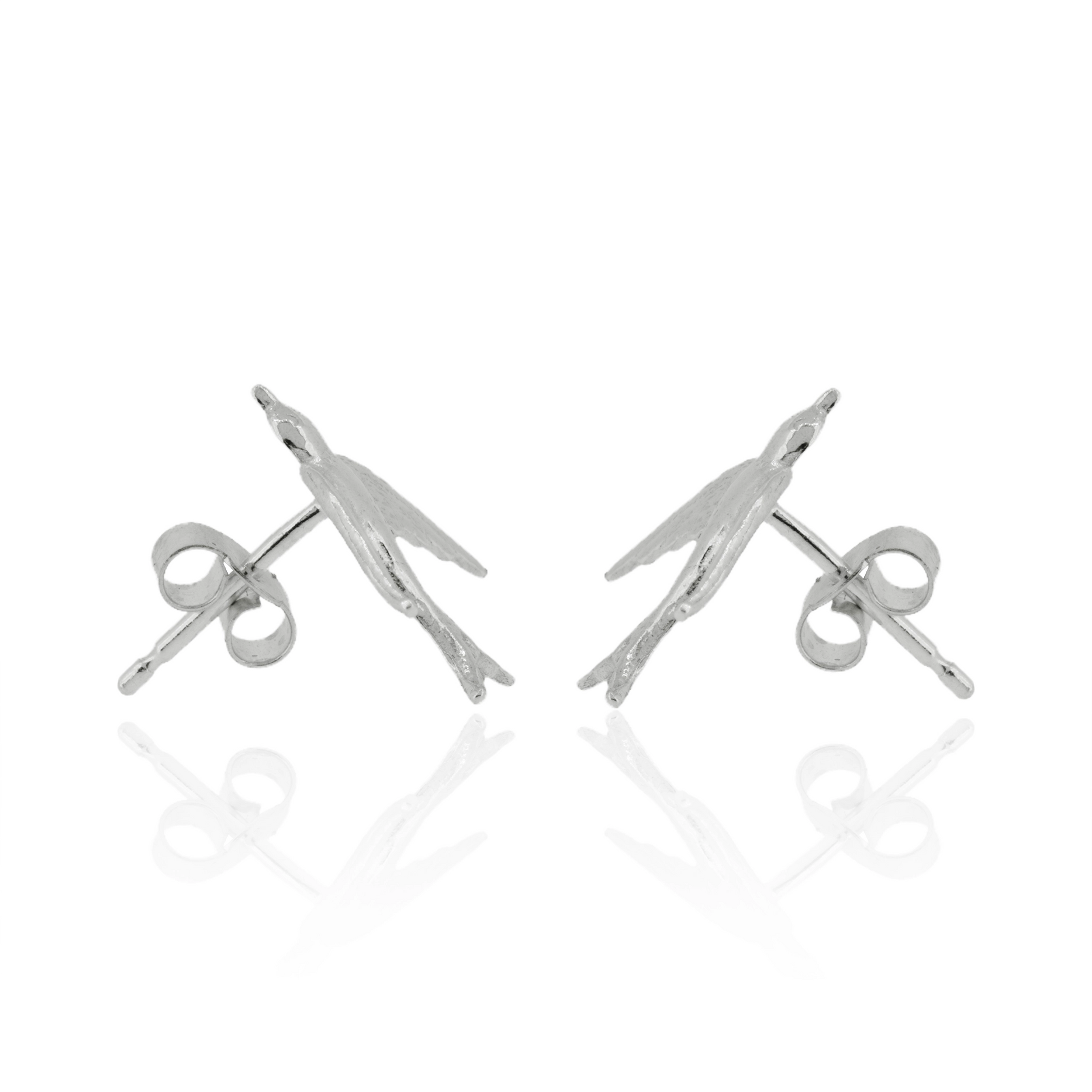 Large Swallow Stud earrings on white background side on
