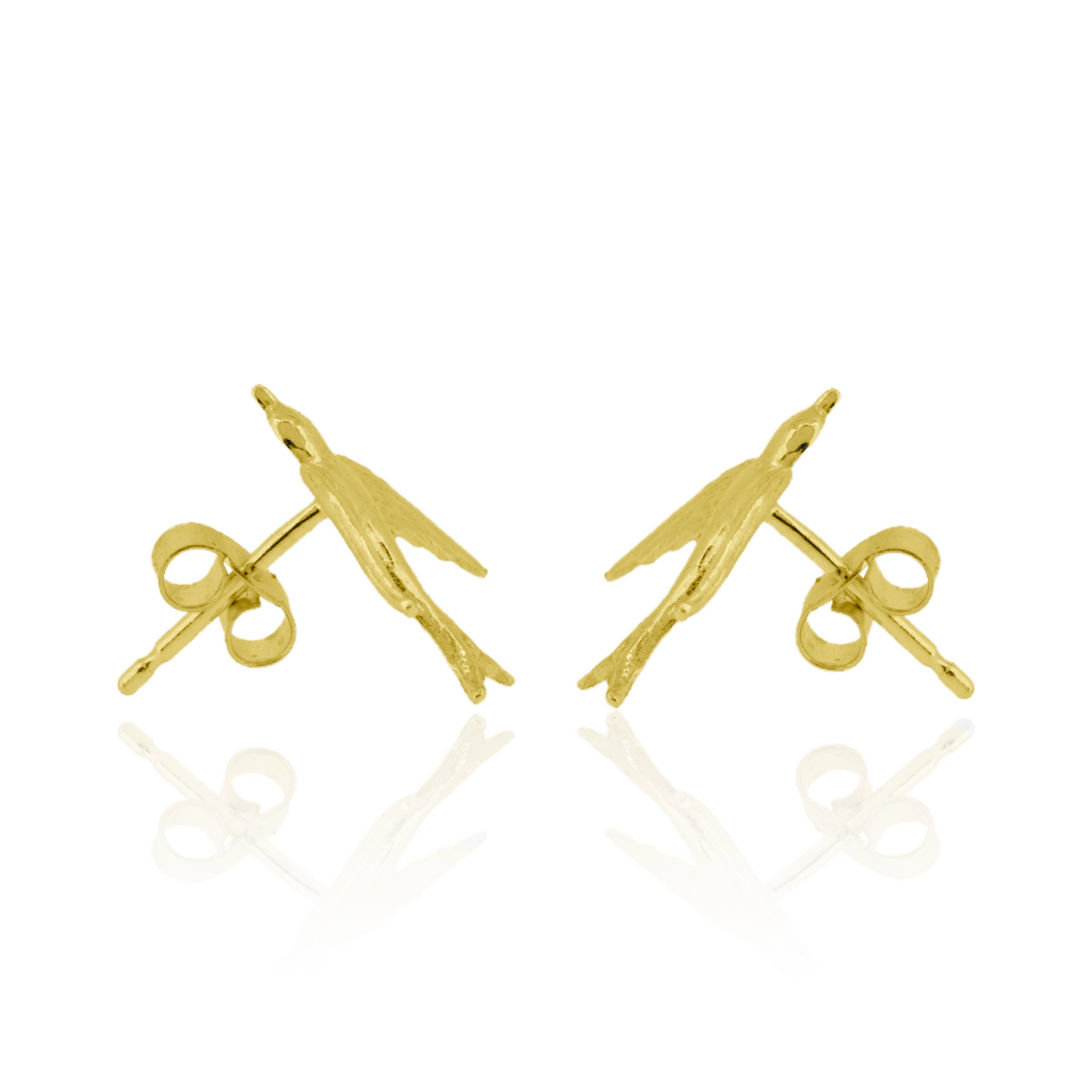 Large Gold Swallow stud earrrings side view