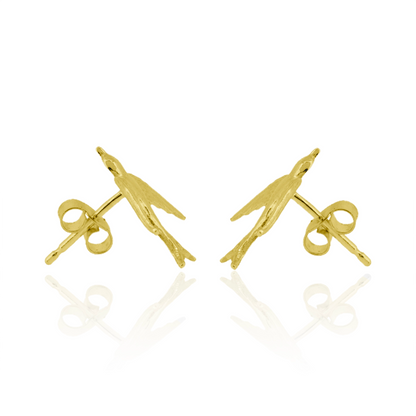Large Gold Swallow stud earrrings side view