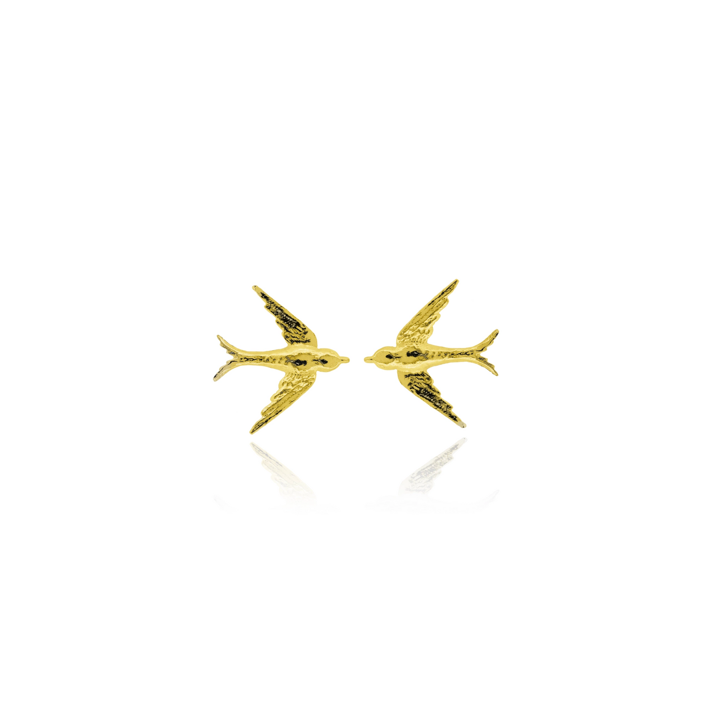 Gold bird-shaped earrings on a white background