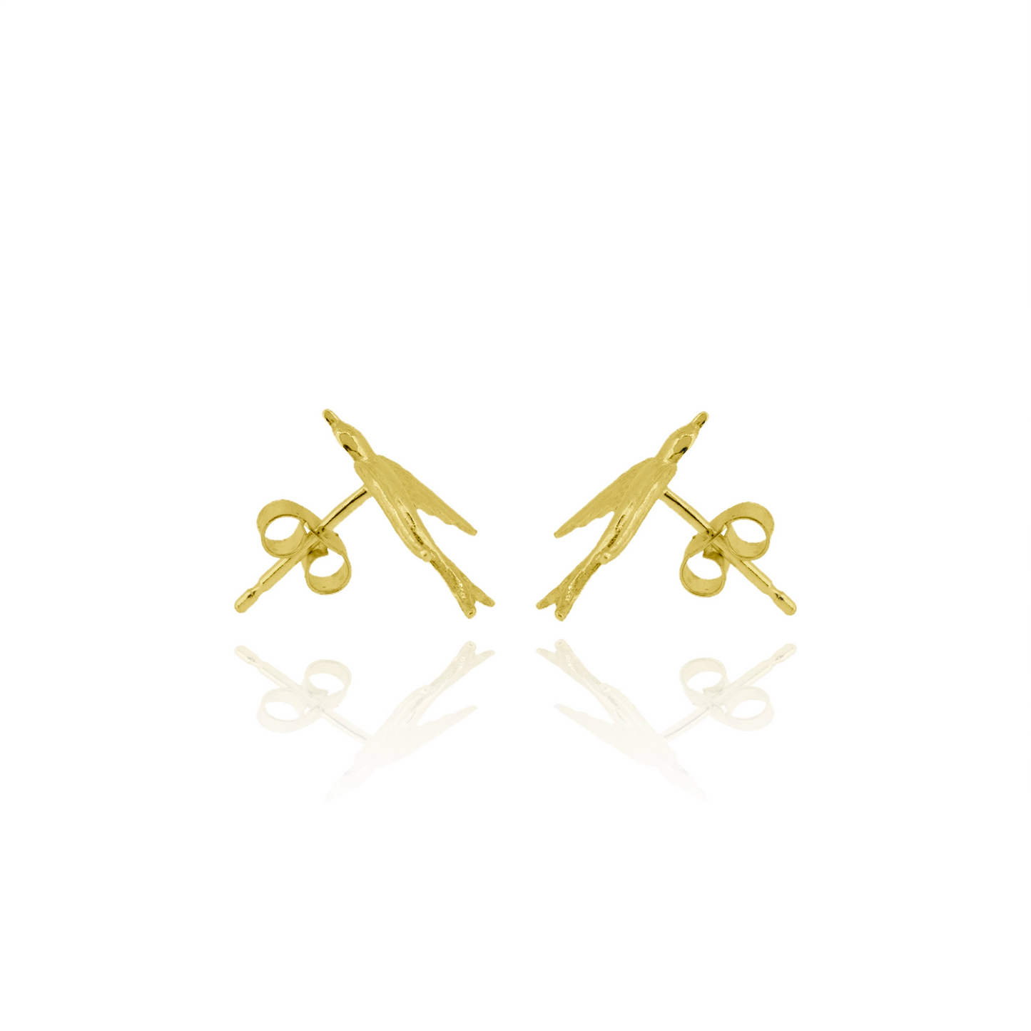 Gold  Swallow shaped earrings on a white background