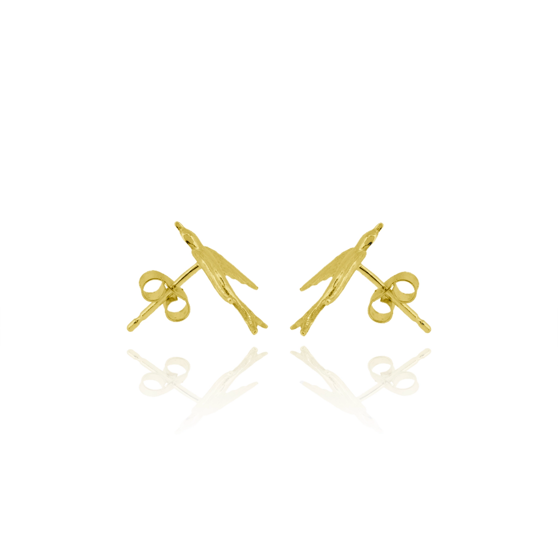 Gold  Swallow shaped earrings on a white background