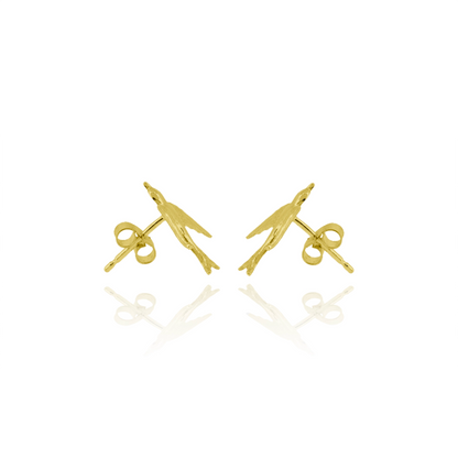 Gold  Swallow shaped earrings on a white background
