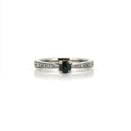 Sapphire Solitaire Ring - 9ct White Gold